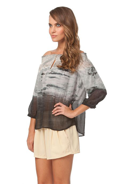 Ceres Smocked Mixed Silk Off Shoulder Top