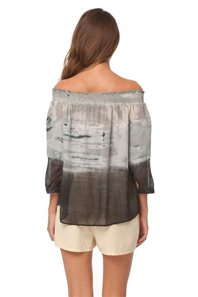 Ceres Smocked Mixed Silk Off Shoulder Top